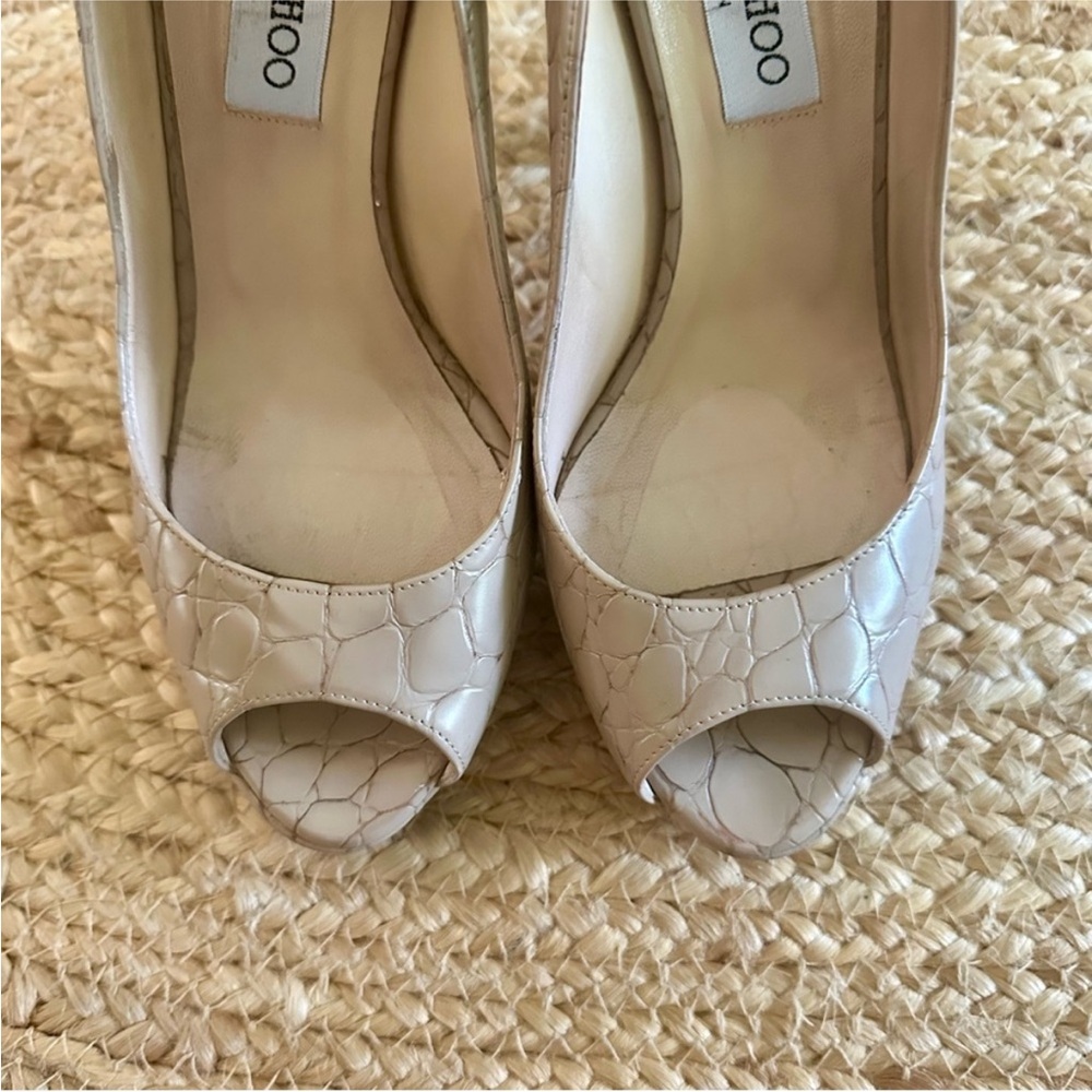 Jimmy Choo Beige Croc-Embossed Heels - Picture 11 of 14